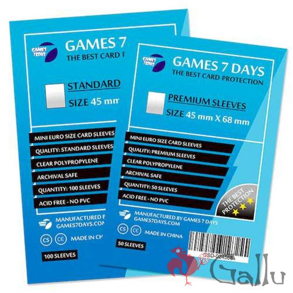 Протектори Games7Days (45 x 68 мм) Standard Mini Euro (100 шт) GSD-014568 фото