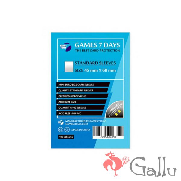 Протектори Games7Days (45 x 68 мм) Standard Mini Euro (100 шт) GSD-014568 фото