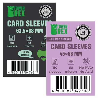 Tower Rex (63,5 x 88 мм) Standard Card Game (110 шт) + Tower Rex (45 х 68 мм) Standard Mini Euro (110 шт) 6241G6245 фото